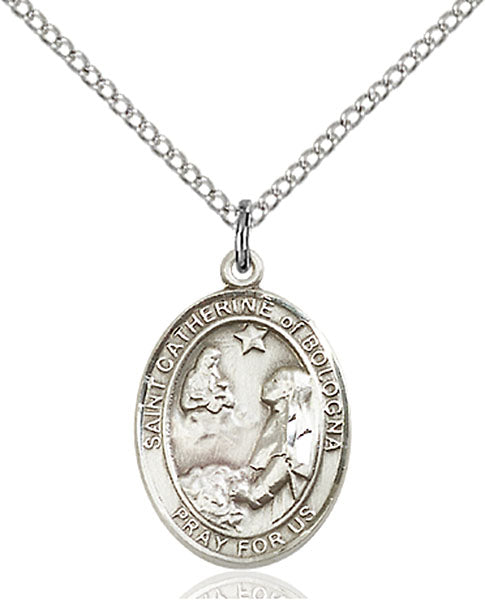 Extel Medium Oval Sterling Silver St. Catherine of Bologna Pendant with 18" chain, Made in USA
