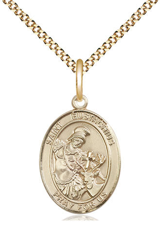 Extel Medium Oval  14kt Gold Filled St. Eustachius Pendant with 18" chain, Made in USA