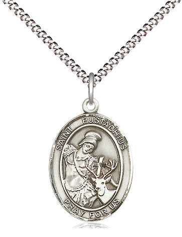 Extel Medium Oval Pewter St. Eustachius Pendant with 18" chain, Made in USA