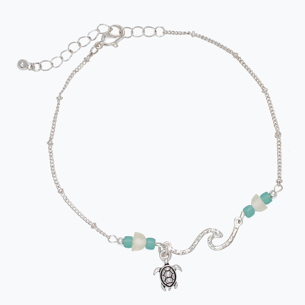 Handmade Turtle And Sea Glass Beach Anklet For Women