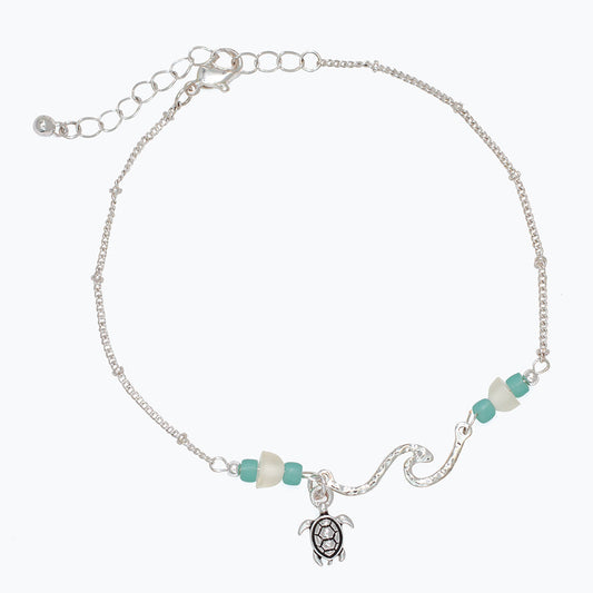 Handmade Turtle And Sea Glass Beach Anklet For Women
