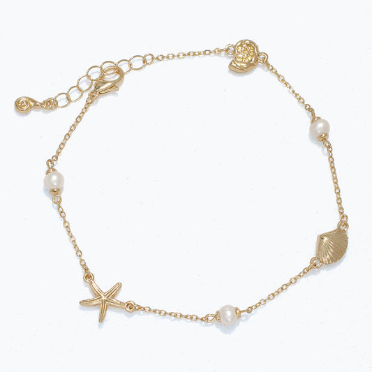 Gold Sea Life Anklet With Pearls Delicate Ocean Charm