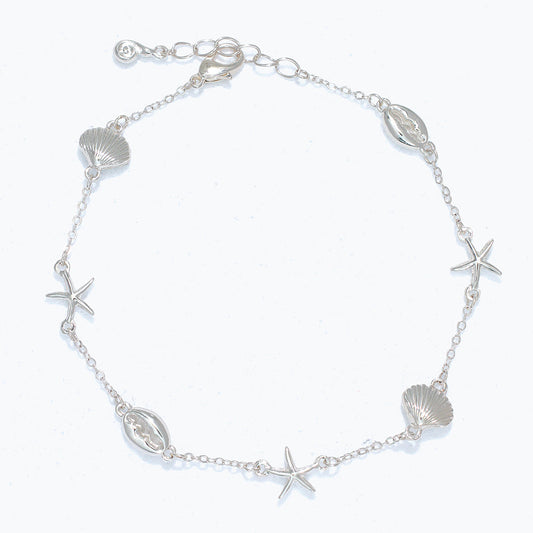 Delicate Silver Sealife Anklet Multi Charm Strand Layering