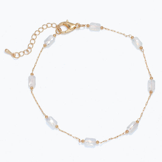 Faceted Pale White AB Bead Anklet With Aurora Shine
