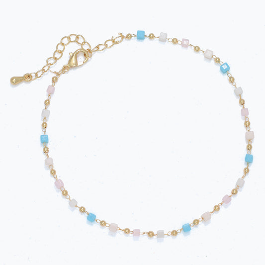 Turquoise And Blush Beaded Anklet Boho Beach Jewelry