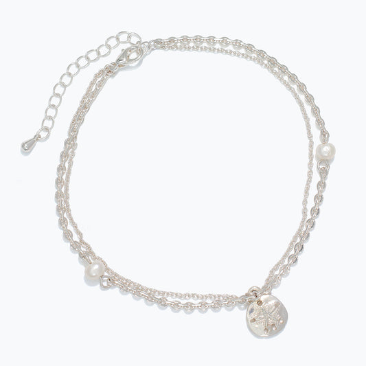 Delicate Silver Sand Dollar Anklet With Freshwater Pearls