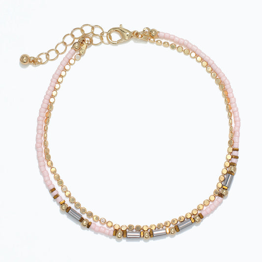 Double Layer Pink And Gold Anklet With Delicate Accents