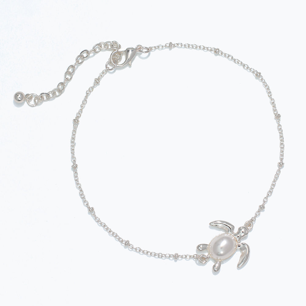 Silver Turtle Pearl Anklet Beach Jewelry Delicate Charm