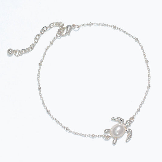 Silver Turtle Pearl Anklet Beach Jewelry Delicate Charm