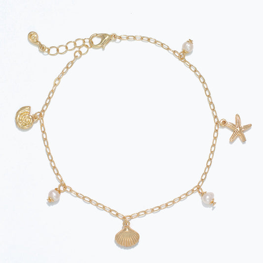 Gold Sea Life Anklet With Pearls For Summer Beach Days