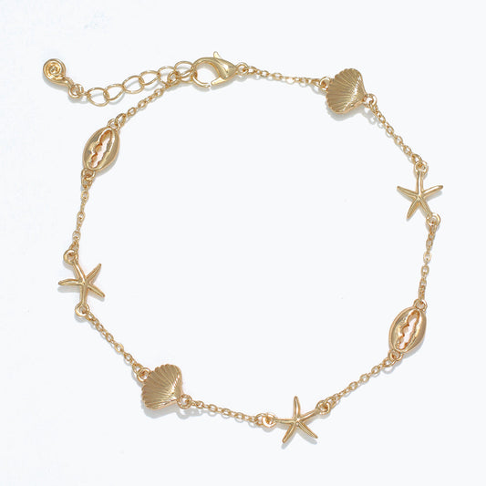 Linked Gold Sea Life Anklet With Miniature Ocean Charms
