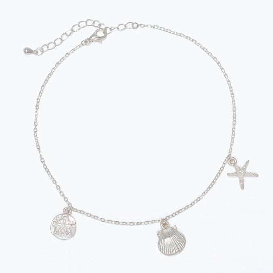 Silver Sea Life Charm Anklet Beach Summer Jewelry For Women