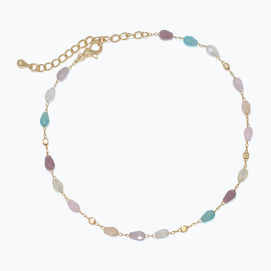 Faceted Multi Bead Anklet With Gold Beads For Summer