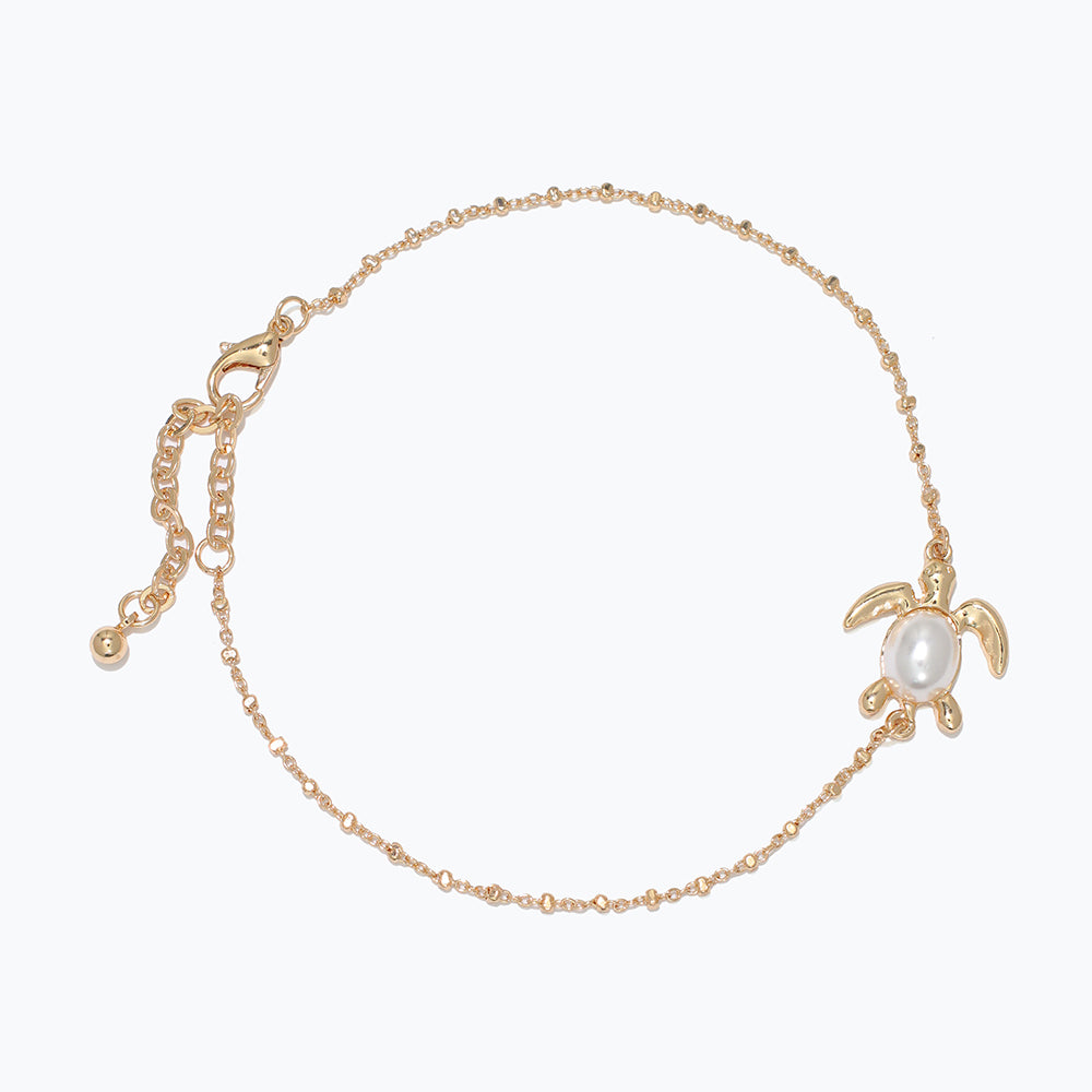 Delicate Gold Turtle Pearl Station Anklet Beach Chic