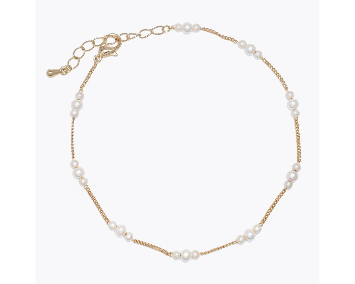 Anklet-Stationed Pearl Beads on Gol