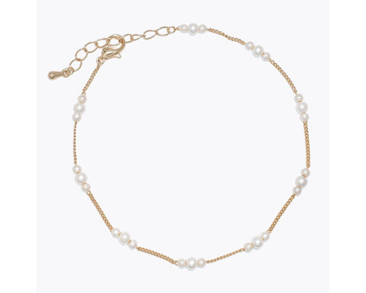 Anklet-Stationed Pearl Beads on Gol
