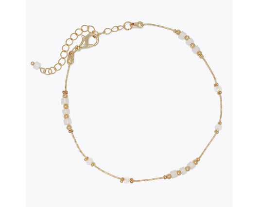 Anklet-Gold w White Beads