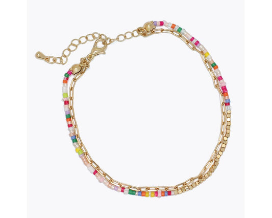 Anklet-Multi Color Beads w Gold
