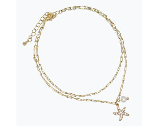 Anklet-Gold chain w crystal Starfis