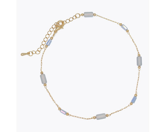 Anklet-Gold w Grey Blue Beads