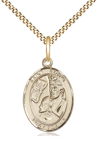 Extel Medium Oval  14kt Gold Filled St. Edwin Pendant with 18" chain, Made in USA