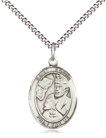 Extel Medium Oval Pewter St. Edwin Pendant with 18" chain, Made in USA