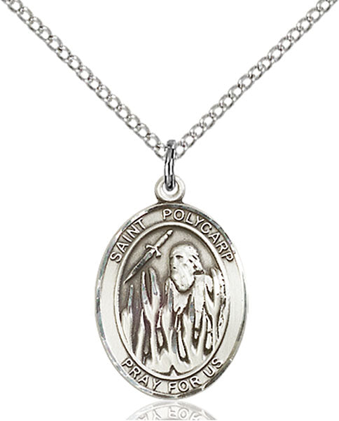 Extel Medium Oval Sterling Silver St. Polycarp of Smyrna Pendant with 18" chain, Made in USA