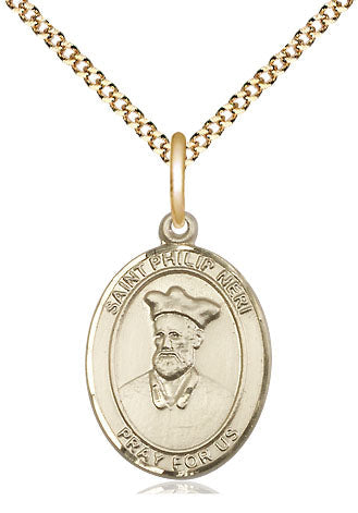 Extel Medium Oval 14Kt Gold Filled St. Philip Neri  with 18" chain, Made in USA
