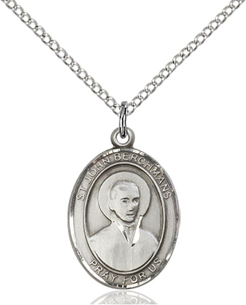 Extel Medium Oval Sterling Silver St. John Berchmans Pendant with 18" chain, Made in USA