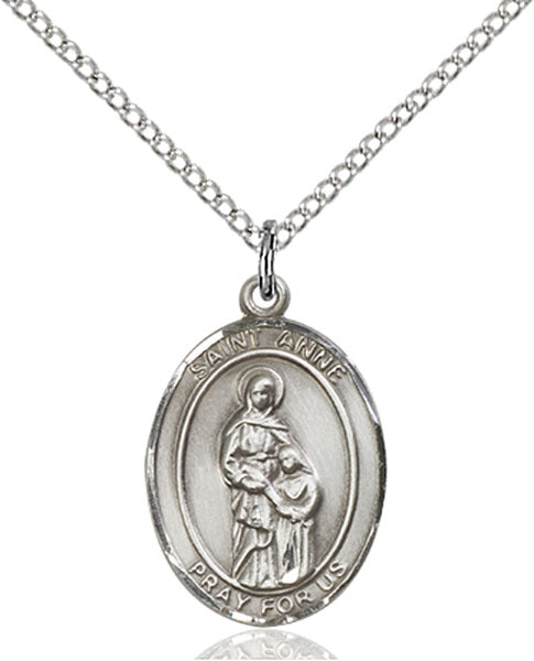 Extel Medium Oval Sterling Silver St. Anne Pendant with 18" chain, Made in USA
