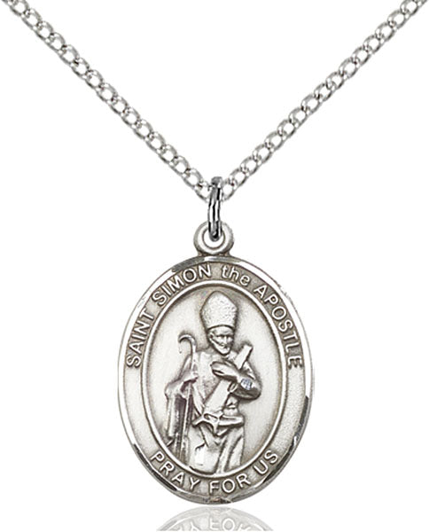 Extel Medium Oval Sterling Silver St. Simon Pendant with 18" chain, Made in USA