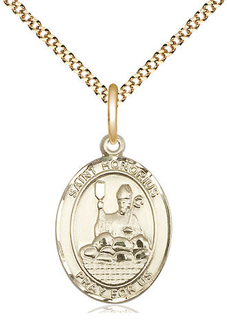 Extel Medium Oval 14Kt Gold Filled St. Honorius of Amiens  with 18" chain, Made in USA