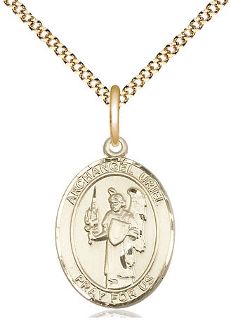 Extel Medium Oval 14Kt Gold Filled St. Uriel the Archangel  with 18" chain, Made in USA
