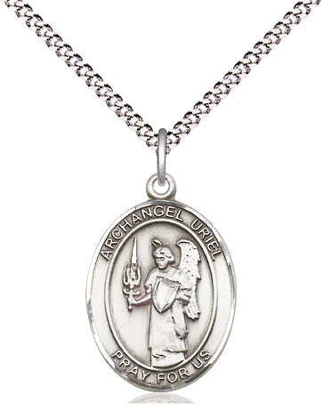 Extel Medium Oval Pewter St. Uriel the Archangel Pendant with 18" chain, Made in USA
