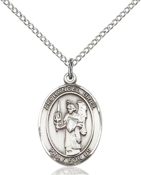 Extel Medium Oval Sterling Silver St. Uriel the Archangel Pendant with 18" chain, Made in USA