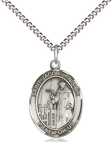 Extel Medium Oval Pewter St. Jacob of Nisibis Pendant with 18" chain, Made in USA