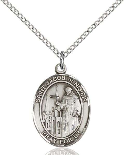 Extel Medium Oval Sterling Silver St. Jacob of Nisibis Pendant with 18" chain, Made in USA
