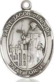 Extel Medium Oval Sterling Silver St. Jacob of Nisibis Pendant with 18" chain, Made in USA