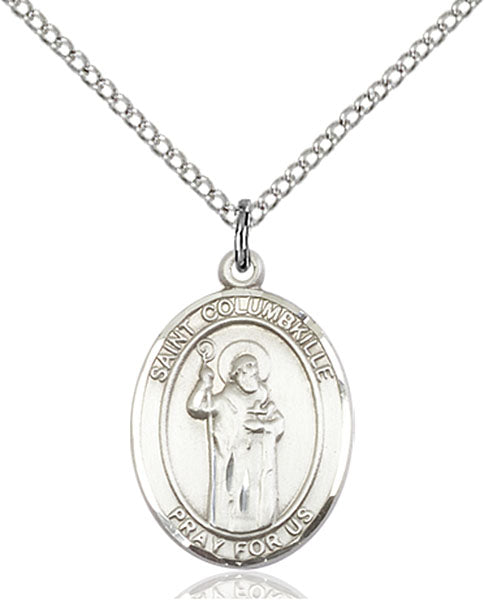 Extel Medium Oval Sterling Silver St. Columbkille Pendant with 18" chain, Made in USA