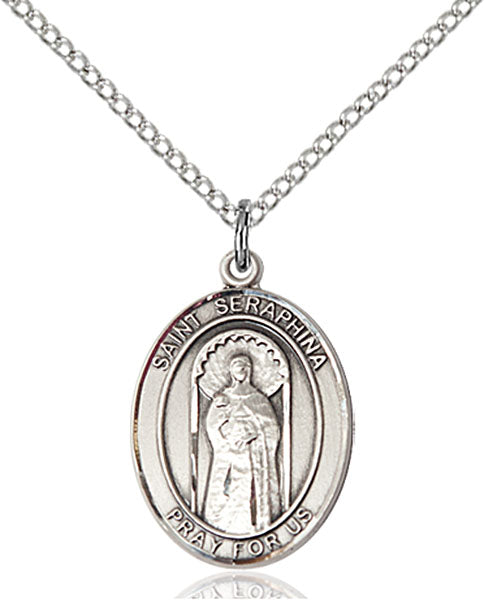 Extel Medium Oval Sterling Silver St. Seraphina Pendant with 18" chain, Made in USA
