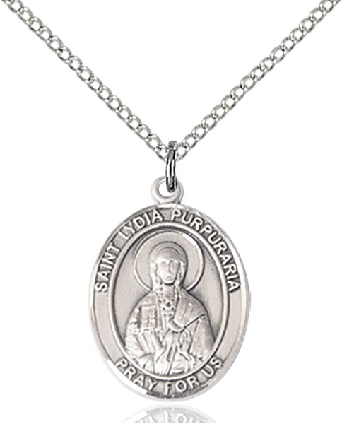 Extel Medium Oval Sterling Silver St. Lydia Purpuraria Pendant with 18" chain, Made in USA