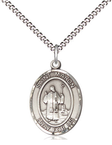 Extel Medium Oval Pewter St. Maron Pendant with 18" chain, Made in USA