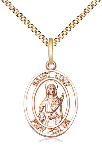 Extel Medium Oval 14Kt Gold Filled St. Lucy  with 18" chain, Made in USA