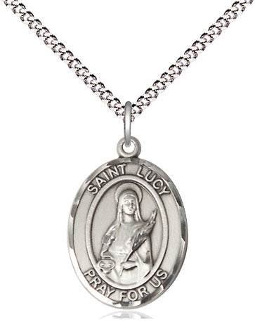 Extel Medium Oval Pewter St. Lucy Pendant with 18" chain, Made in USA