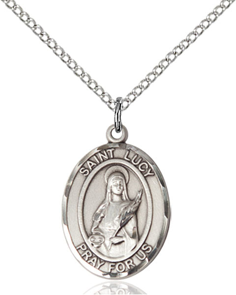 Extel Medium Oval Sterling Silver St. Lucy Pendant with 18" chain, Made in USA