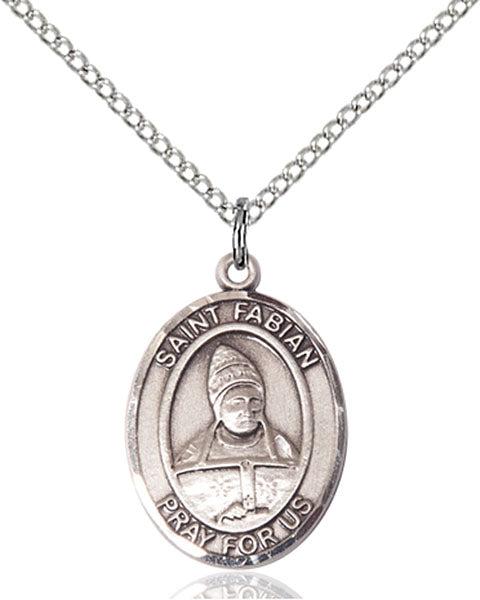 Extel Medium Oval Sterling Silver St. Fabian Pendant with 18" chain, Made in USA