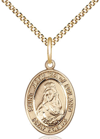Extel Medium Oval 14kt Gold Filled St. Jadwiga of Poland Pendant with 18" chain, Made in USA