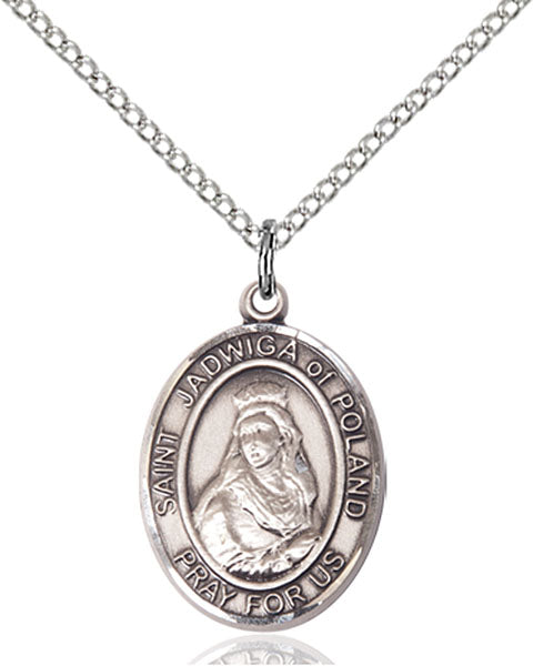 Extel Medium Oval Sterling Silver St. Jadwiga of Poland Pendant with 18" chain, Made in USA