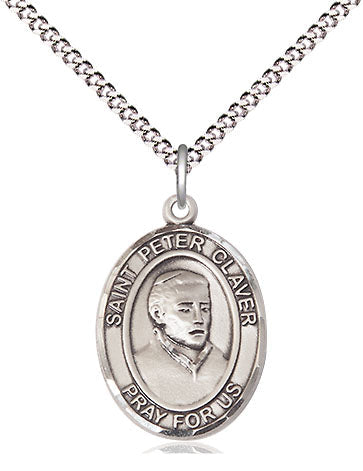 Extel Medium Oval Pewter St. Peter Claver Pendant with 18" chain, Made in USA