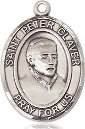 Extel Medium Oval Pewter St. Peter Claver Pendant with 18" chain, Made in USA